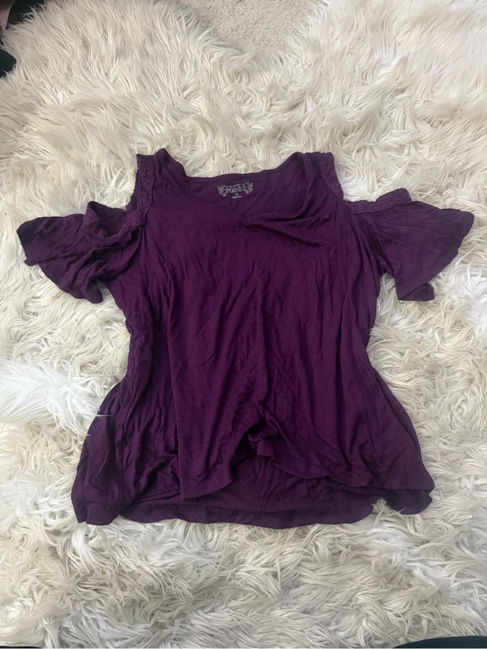 Off The Shoulder Short Sleeve Top in Deep Plum
